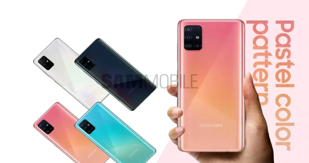 رندر گلکسی A51 به دوربین اصلی چهارگانه اشاره می کند