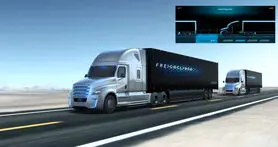 رژه آزمایشی کامیون‌های خودران Daimler در خیابان