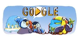 نقش پنگوئن ها در گوگل دودل برای تبریک سال 2018