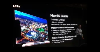 باریک‌ترین تلویزیون 65 اینچی LED 4K توسط کمپانی LeTV به لاس‌وگاس آورده شد