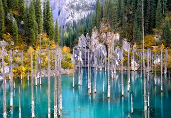 با دریاچه کیندی قزاقستان؛ عجیب ترین دریاچه جهان آشنا شوید!