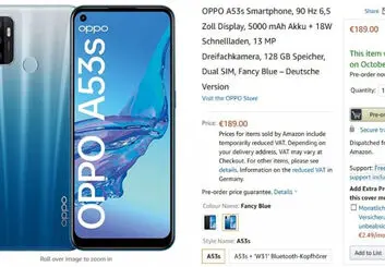 گوشی رونمایی نشده Oppo A53s وارد لیست فروش آمازون شد