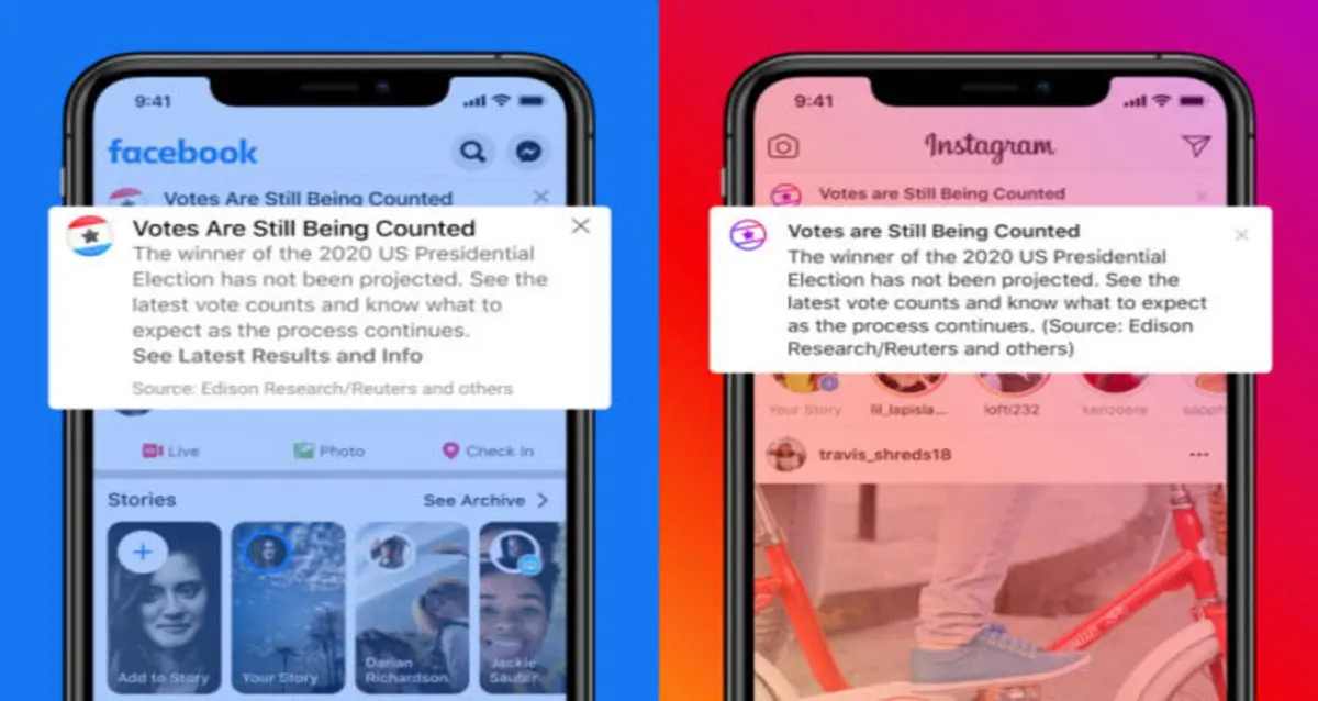 هشدار فیسبوک و اینستاگرام بابت قطعی نبودن نتایج انتخابات ریاست جمهوری آمریکا