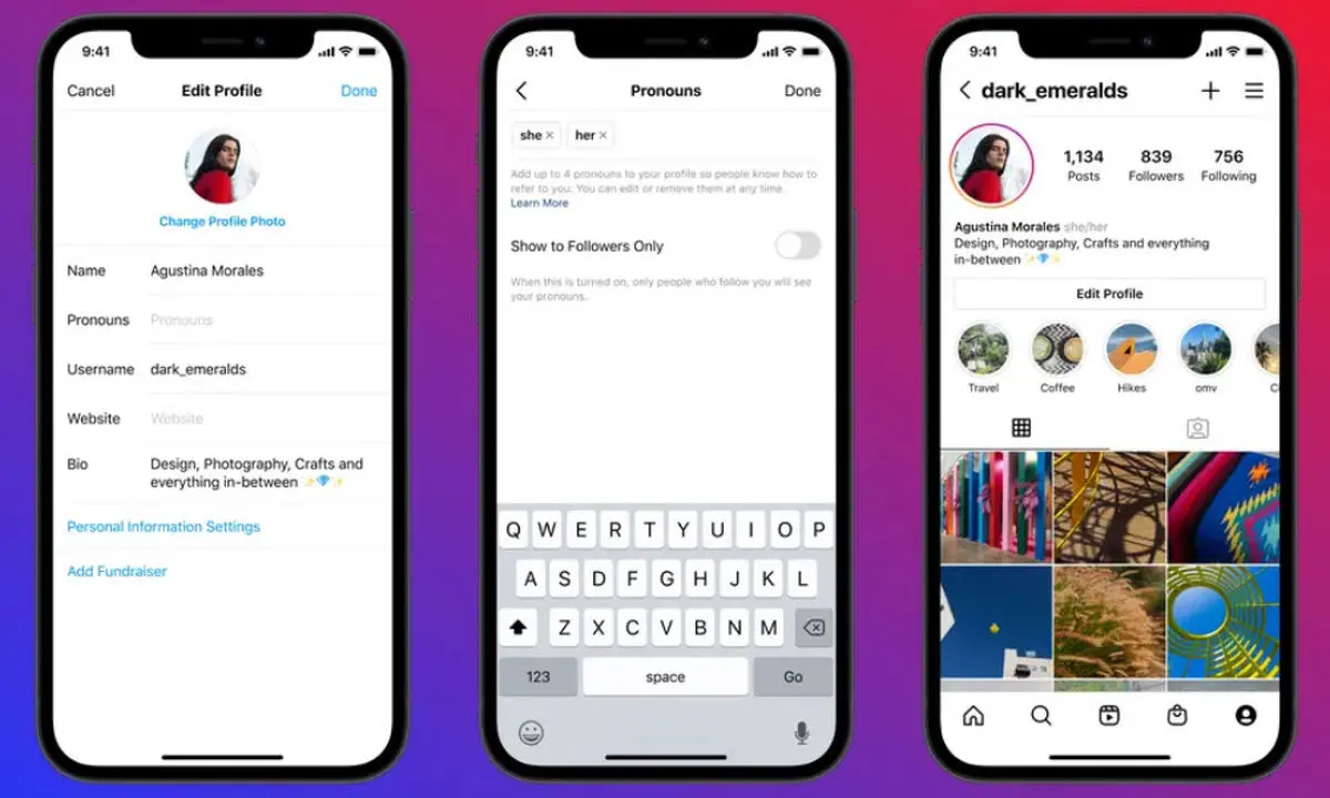 قابلیت اضافه کردن ضمایر شخصی به پروفایل اینستاگرام