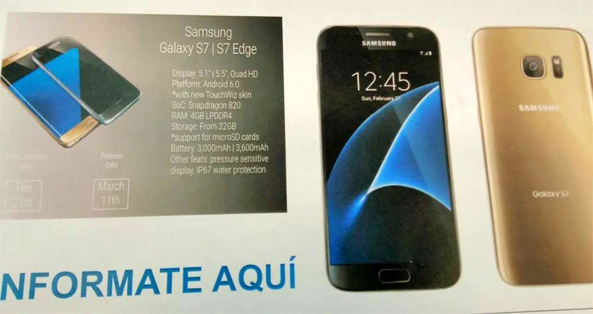 گلکسی اس 7 به دوربین 12 مگاپیکسلی و استاندارد ضد آب IP67 مجهز می‌شود