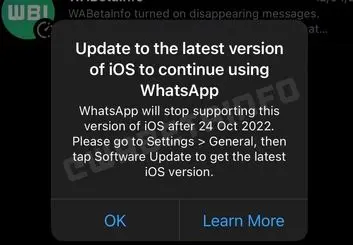 پایان پشتیبانی واتساپ از iOS 10 و iOs 11