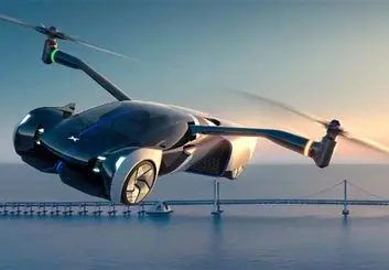 نمایی از نشستن یک خودروی پرنده در پارکینگ شهری