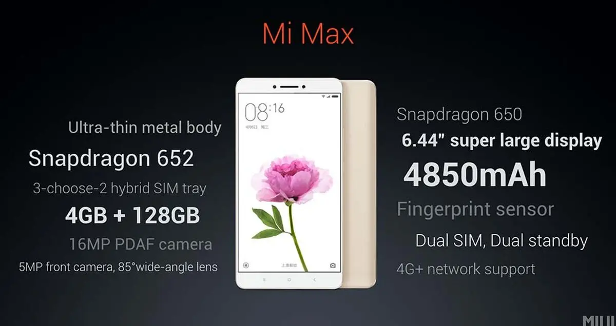 فبلت شیائومی Mi Max با رابط کاربری MIUI 8 معرفی شد