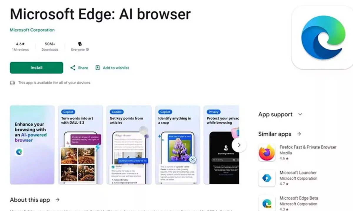 مایکروسافت لقب «مرورگر هوش مصنوعی» را به نام اج در اندروید و iOS اضافه کرد
